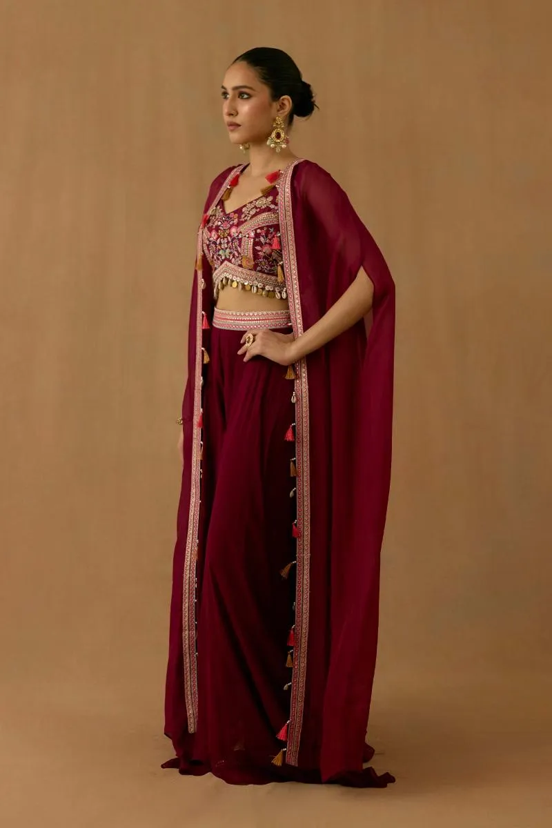 Wine Organza Sharara set