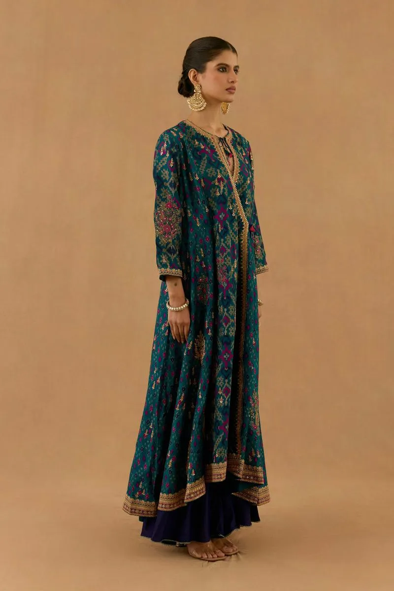 Peacock Blue Silk Sharara Set