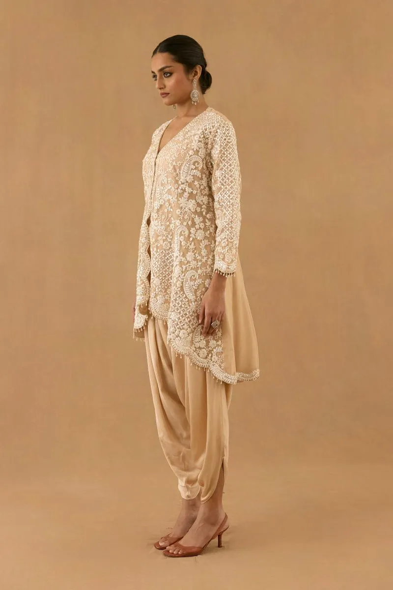 Beige Satin Dhoti set