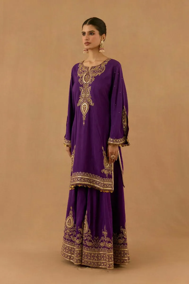 Royal Purple Silk Sharara set