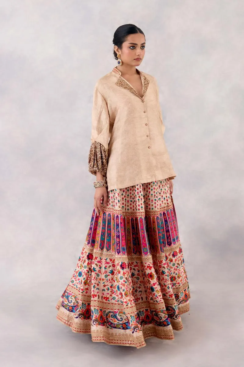 Beige Silk Lehenga Set