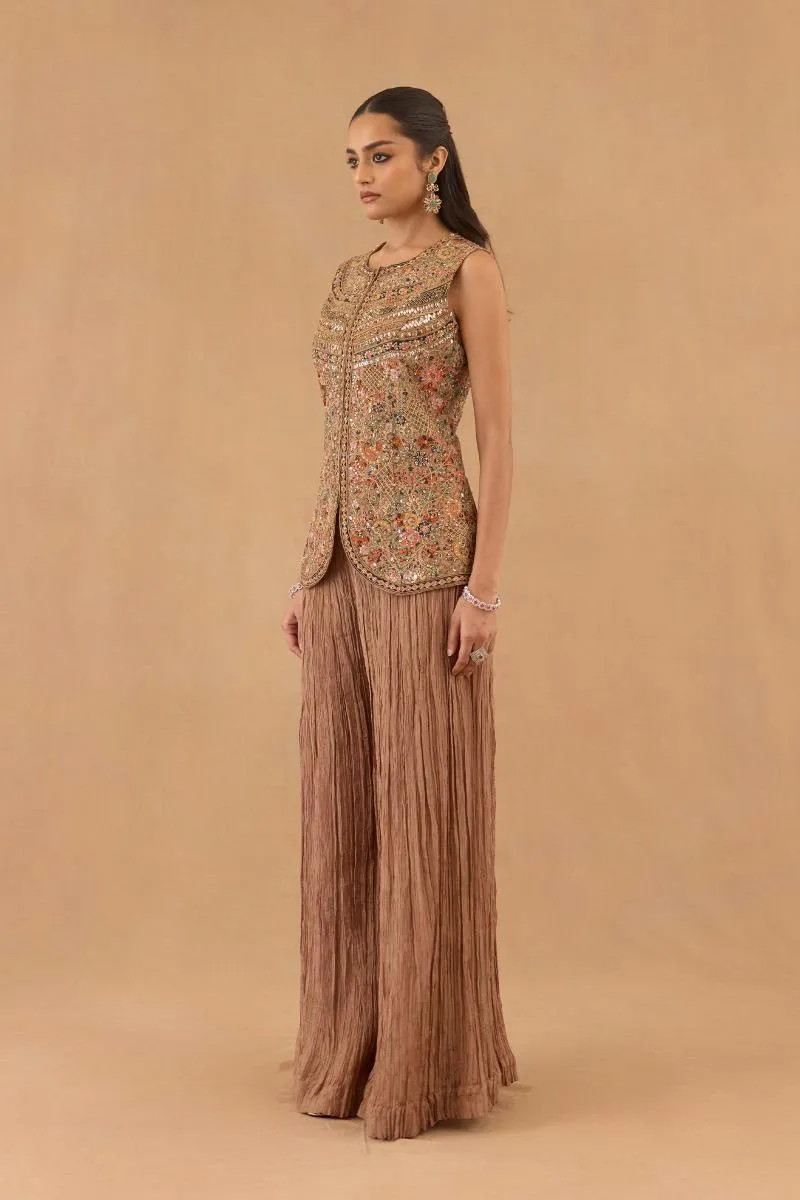 Light Mocha Silk Sharara Set