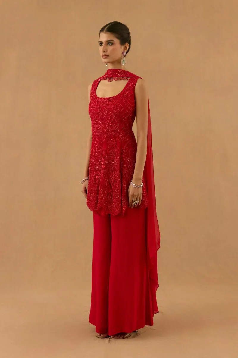 Crimson Red Georgette Sharara set