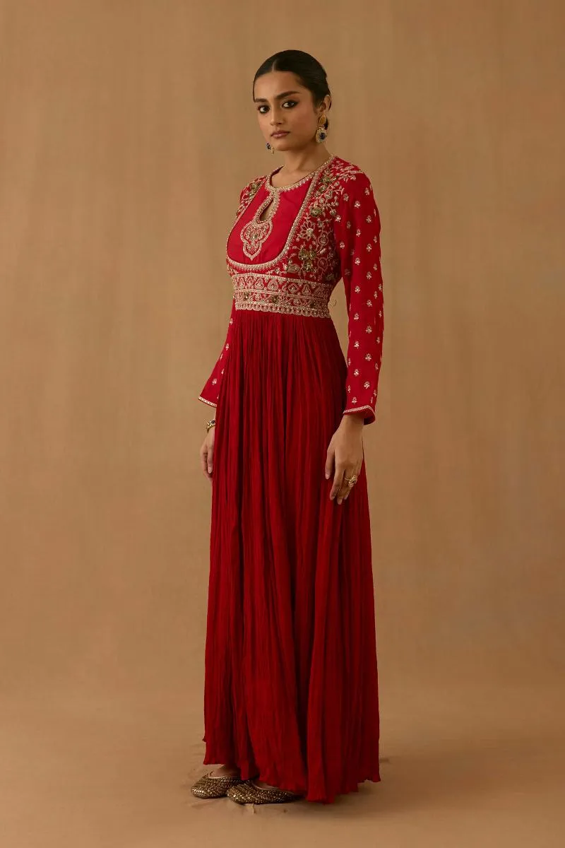 Ruby Red Crepe Silk Suit set