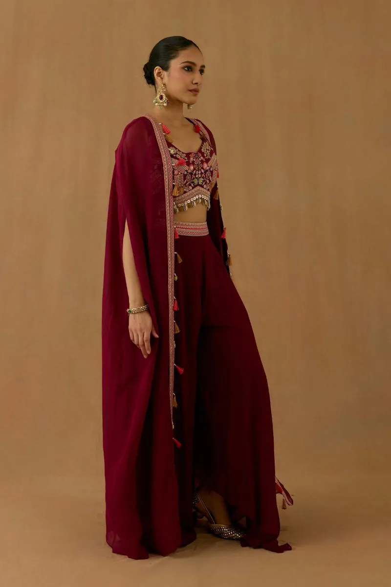 Wine Organza Sharara set