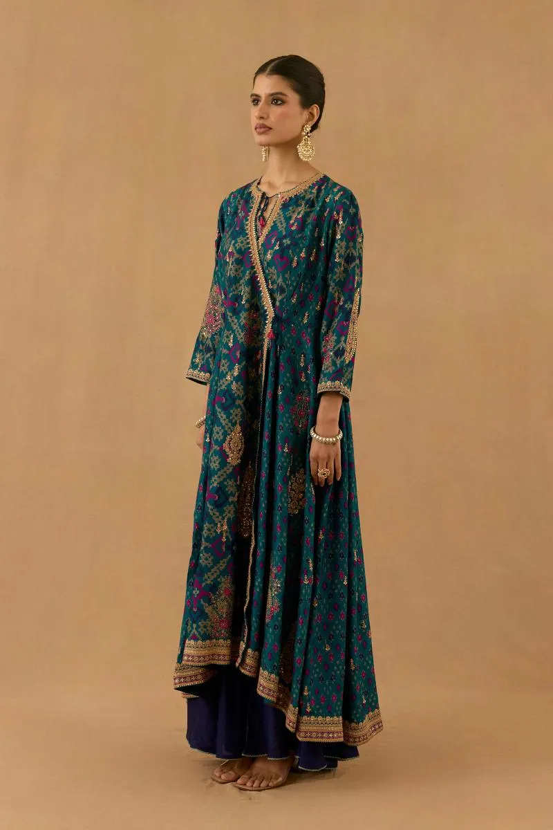 Peacock Blue Silk Sharara Set