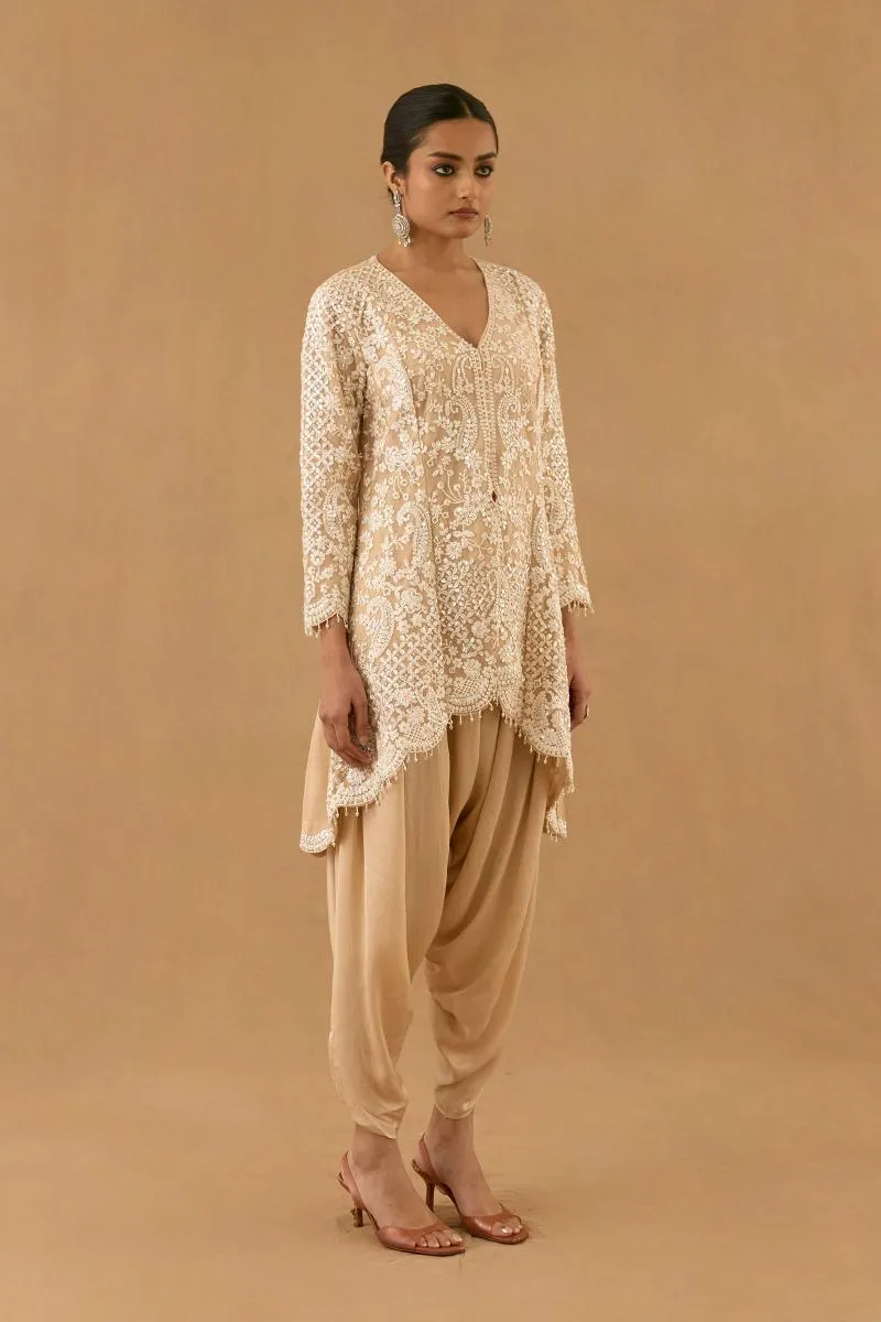 Beige Satin Dhoti set