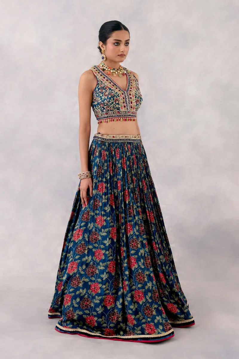 Navy Blue Satin Lehenga Set