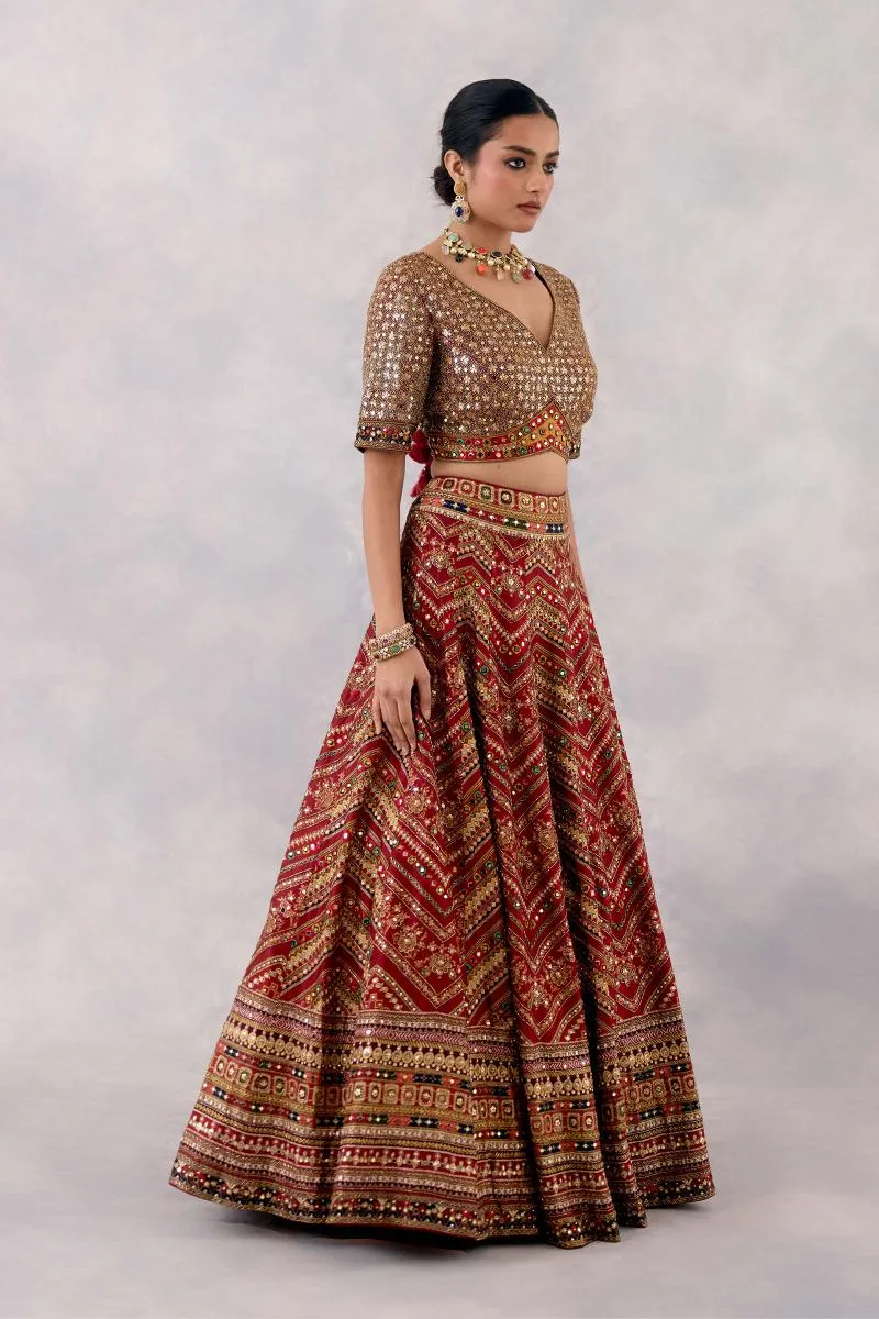 Deep Red Silk Lehenga Set