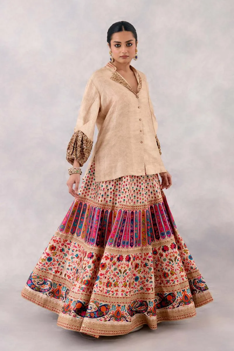 Beige Silk Lehenga Set