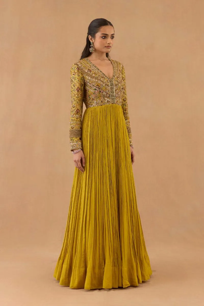 Mustard Yellow Silk Anarkali Set