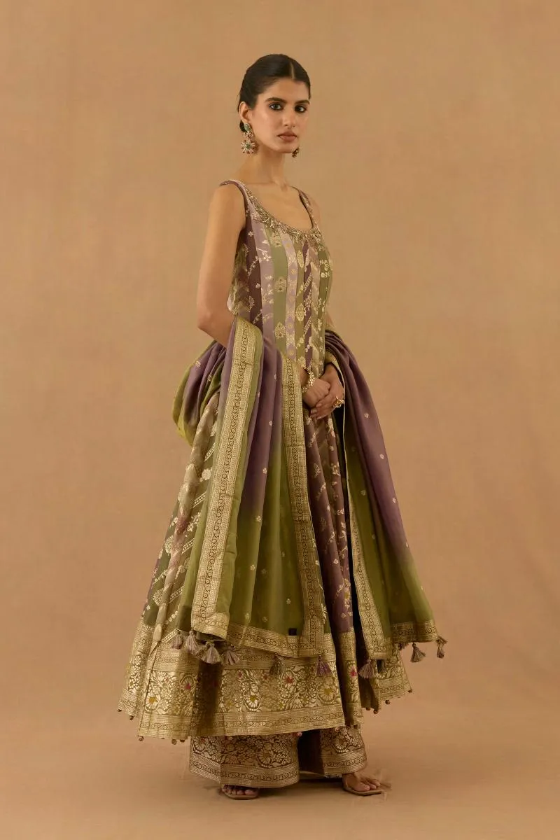 Lavendar and Olive Georgette Anarkali set