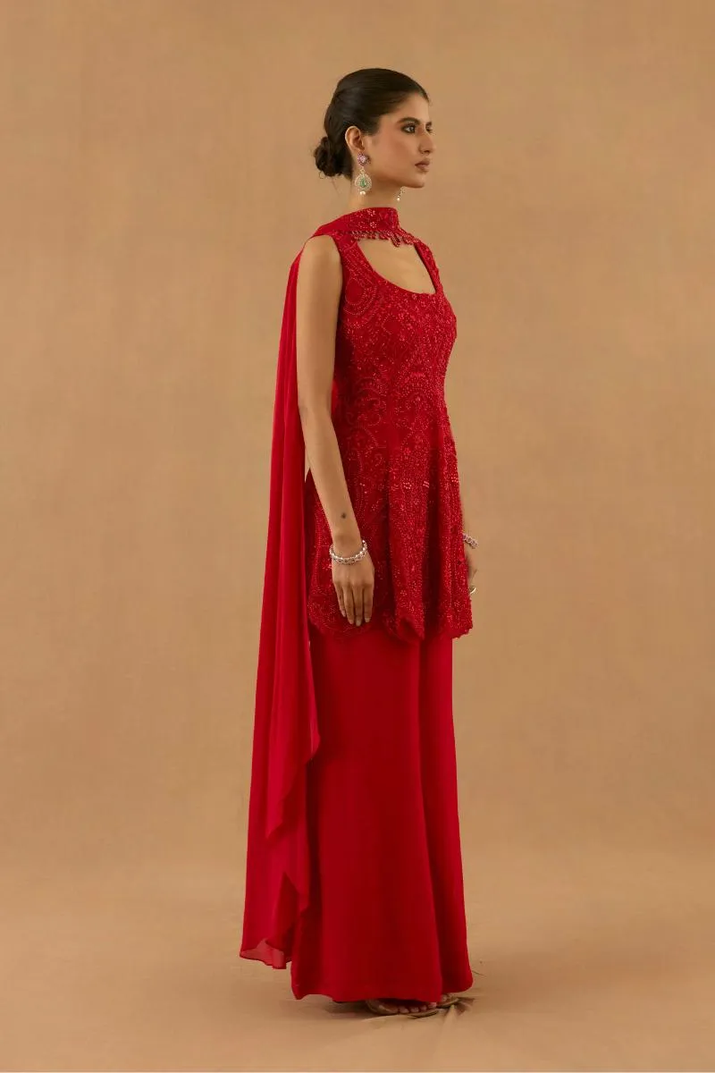 Crimson Red Georgette Sharara set