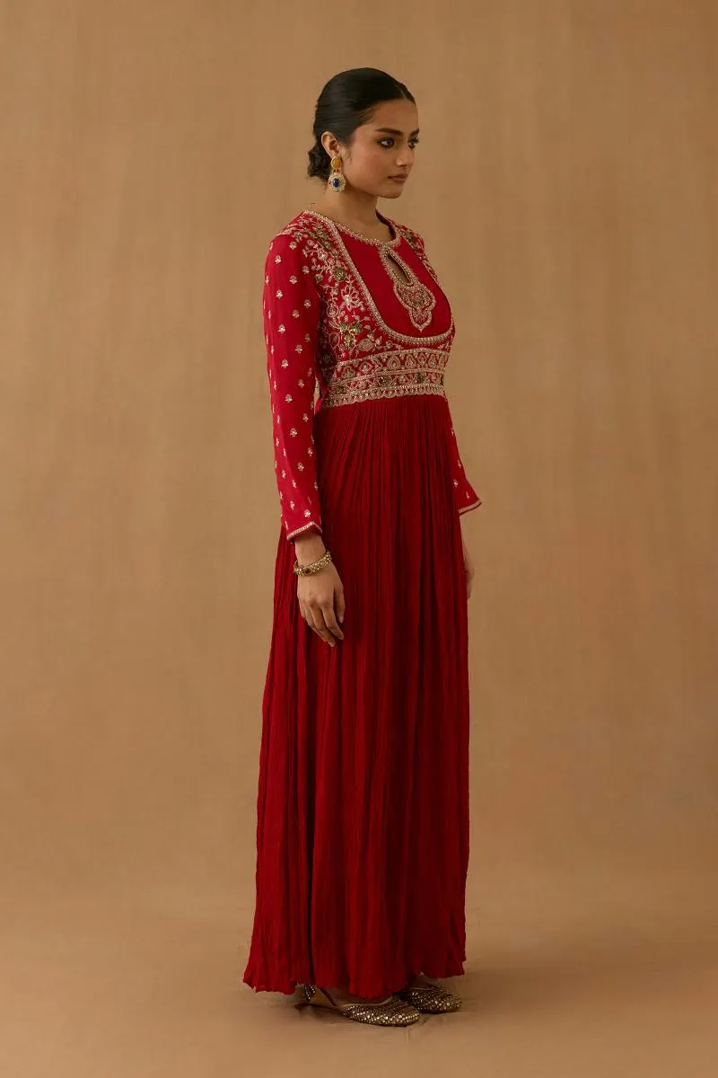 Ruby Red Crepe Silk Suit set