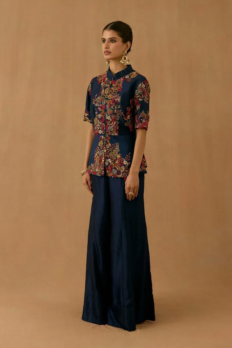 Navy Blue Silk Sharara set