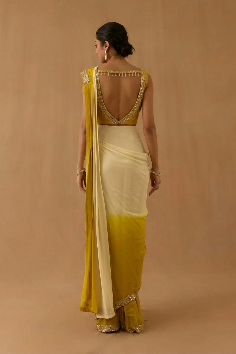 Mustard Ombre Organza Drape Saree