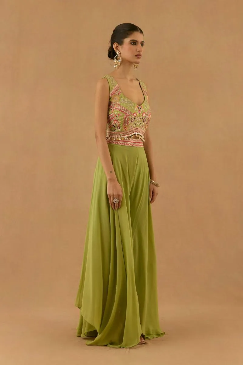 Pistachio Green Silk Sharara set