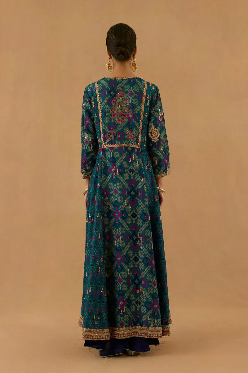Peacock Blue Silk Sharara Set