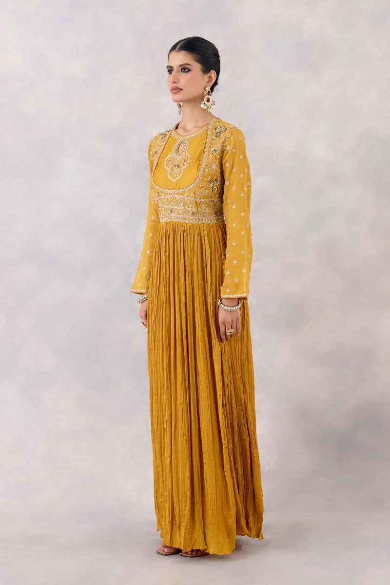 Mustard Crepe Silk Suit set