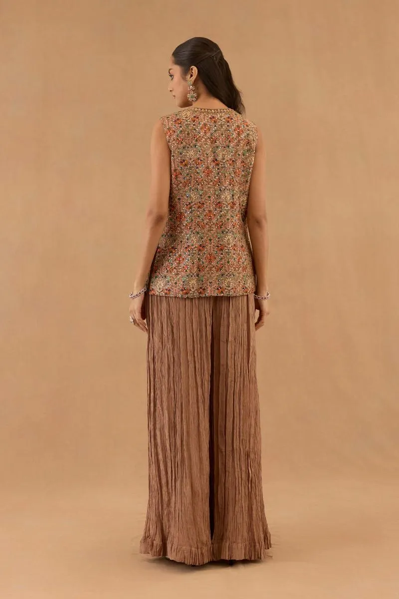 Light Mocha Silk Sharara Set