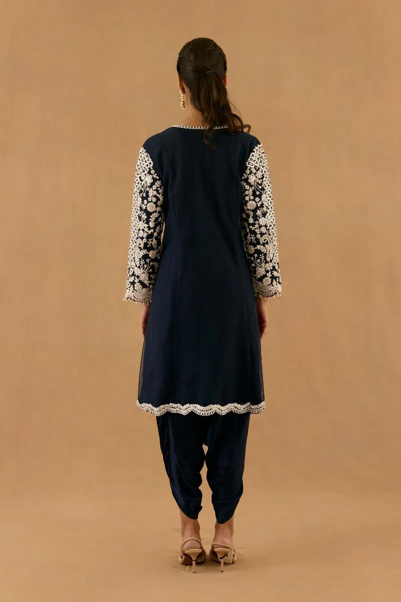 Midnight Blue Net Dhoti Set