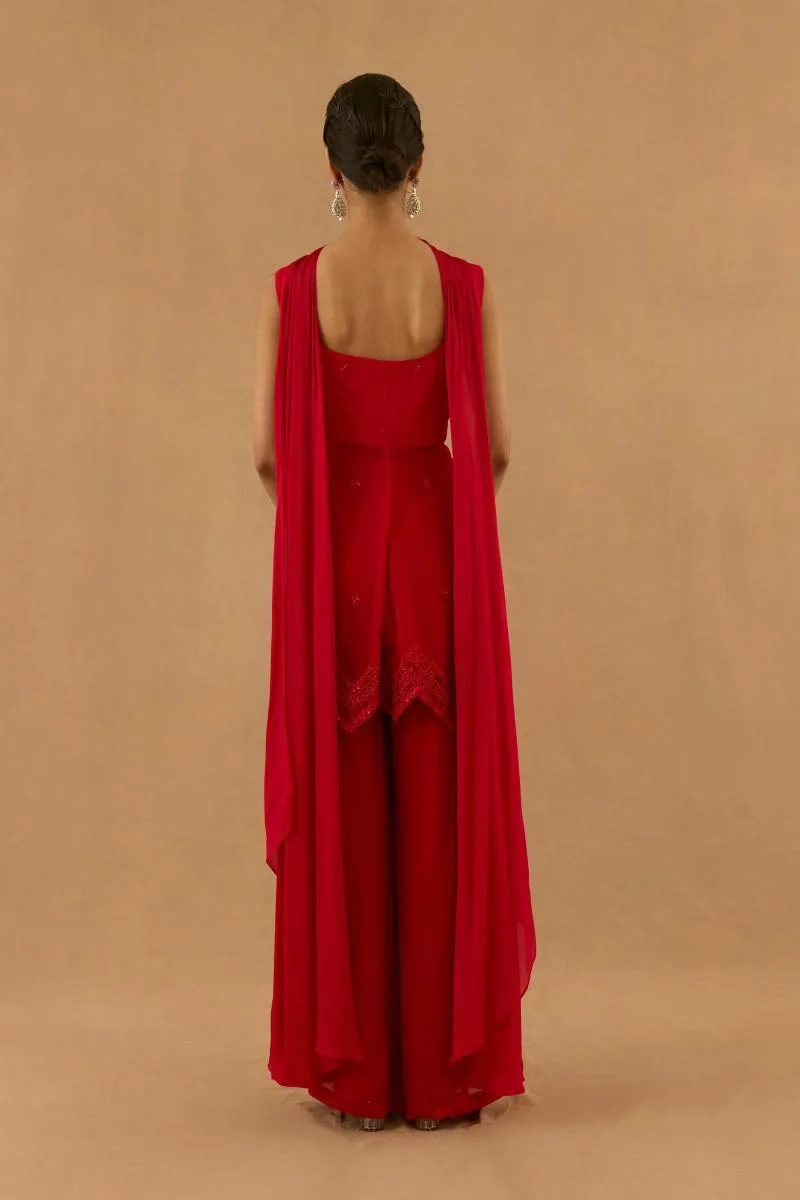 Crimson Red Georgette Sharara set