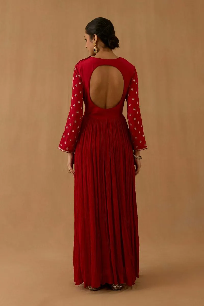 Ruby Red Crepe Silk Suit set