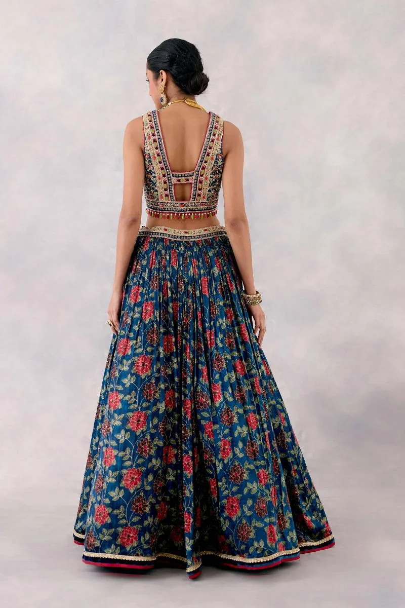 Navy Blue Satin Lehenga Set