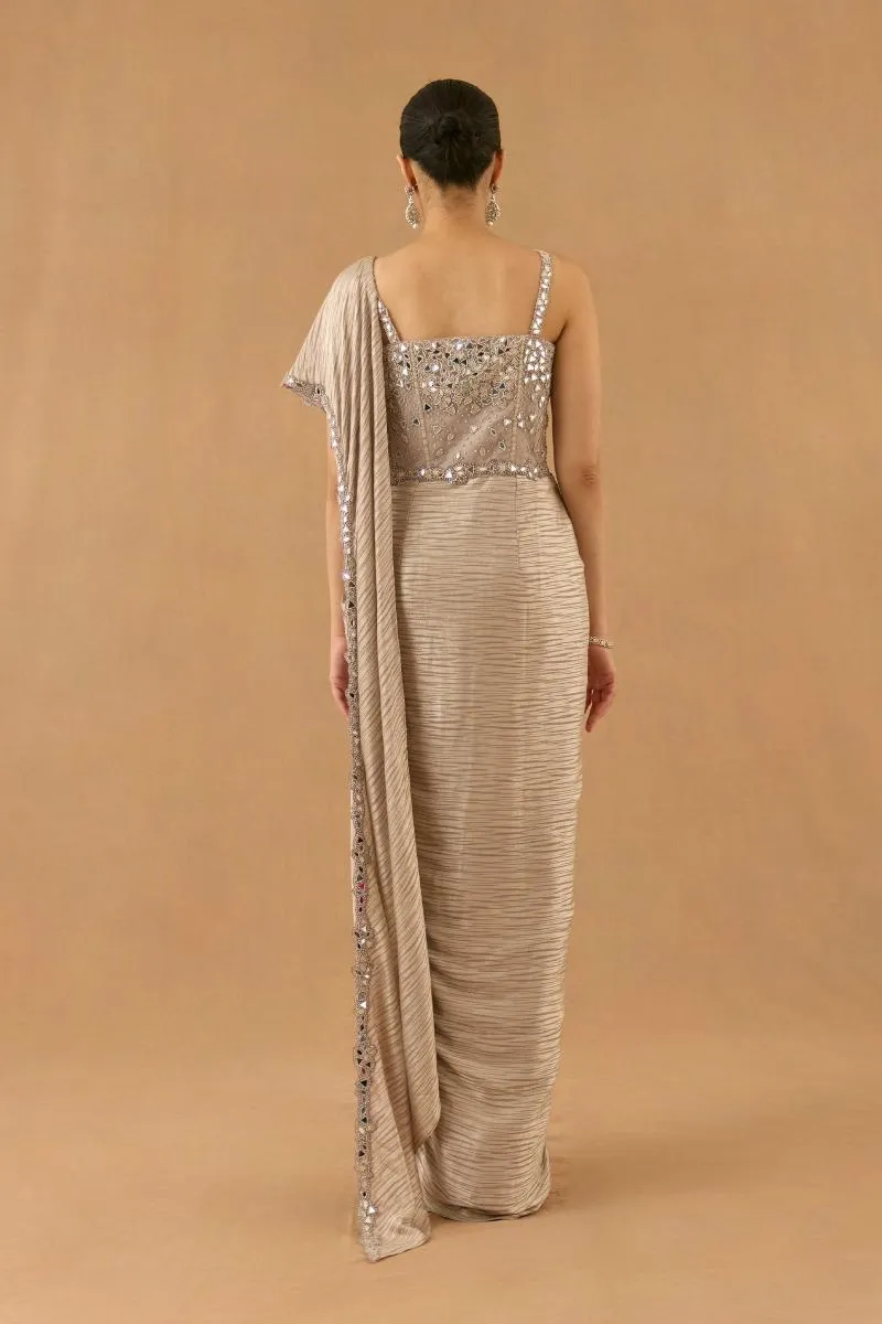 Champagne Gold Organza Drape Saree