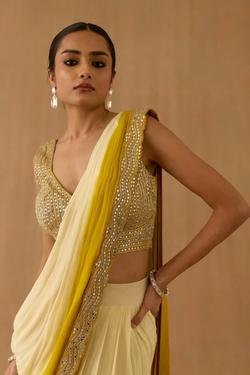 Mustard Ombre Organza Drape Saree