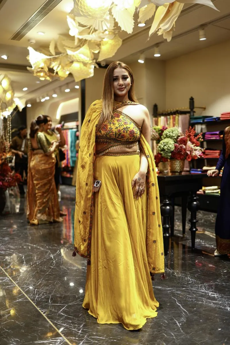 Mustard Georgette Sharara Set