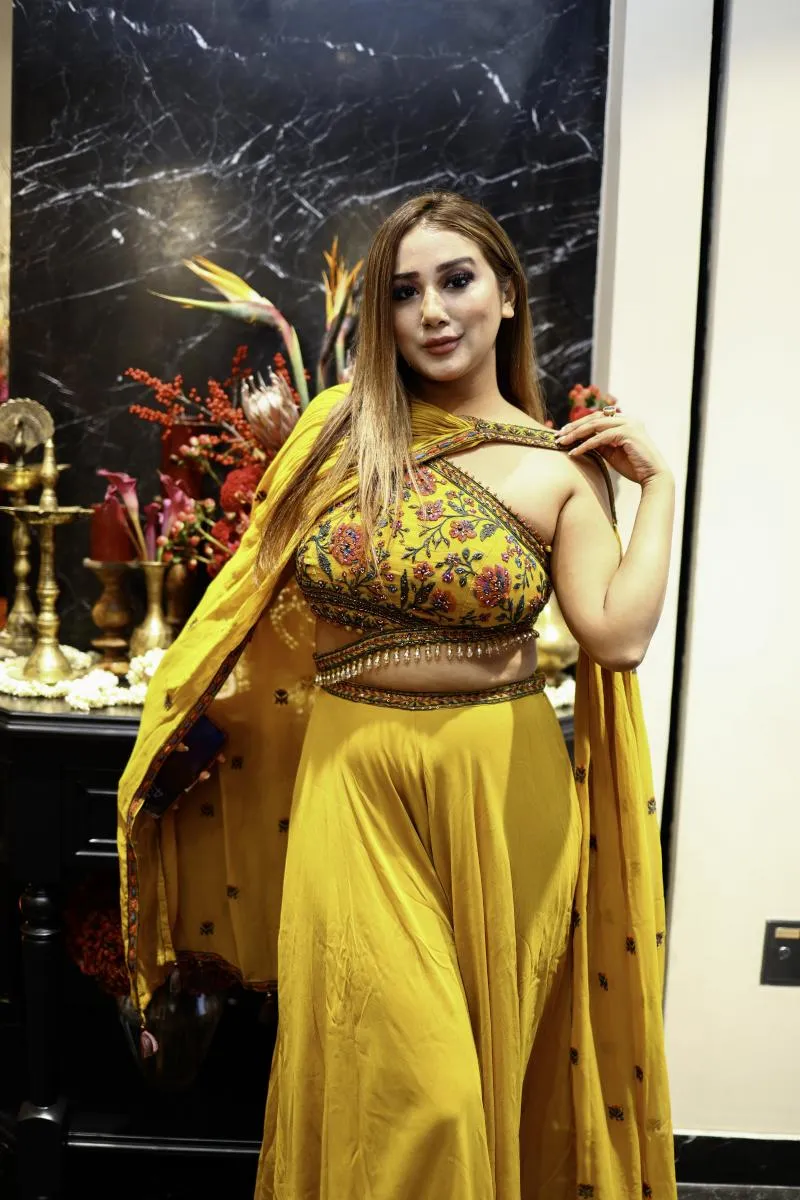 Mustard Georgette Sharara Set