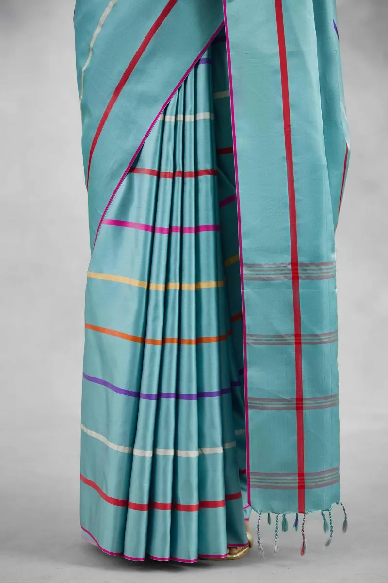 Powder Blue Satin Silk Saree