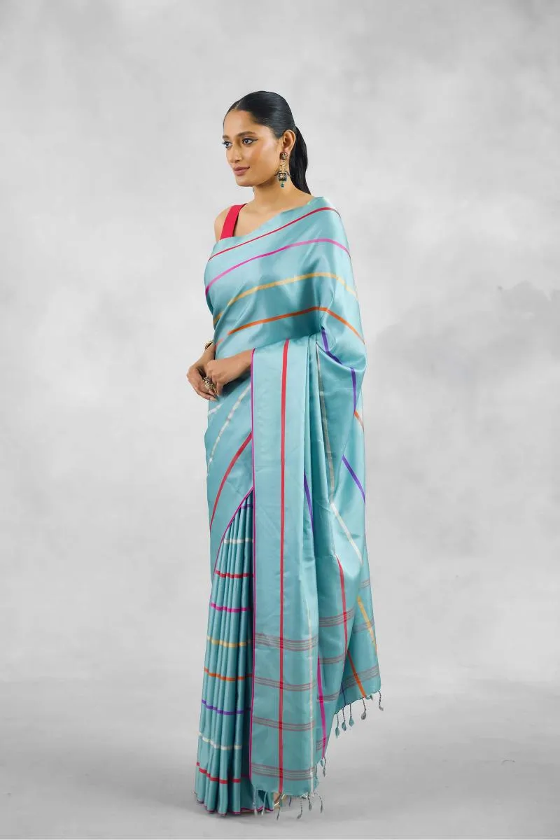 Powder Blue Satin Silk Saree