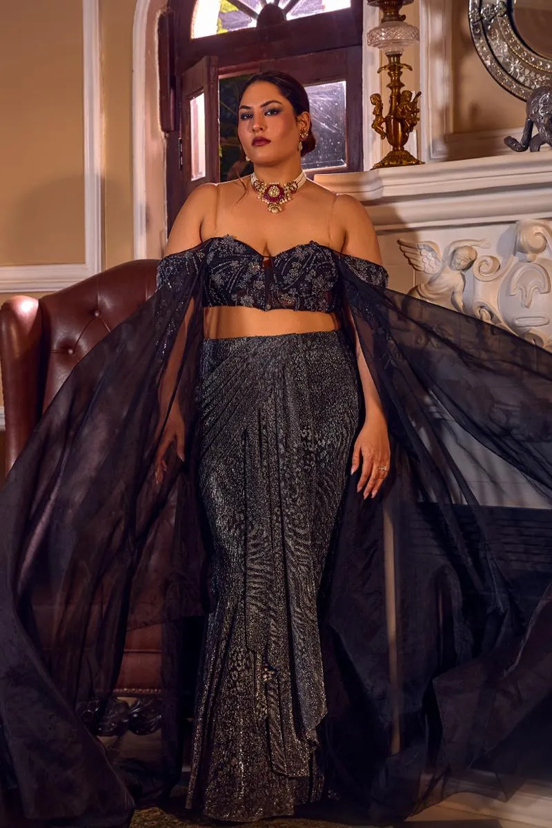 Organza Black drape skirt set