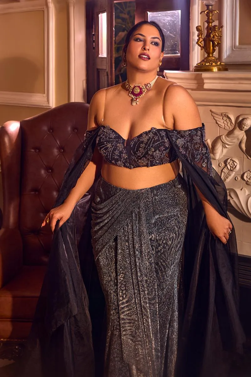 Organza Black drape skirt set