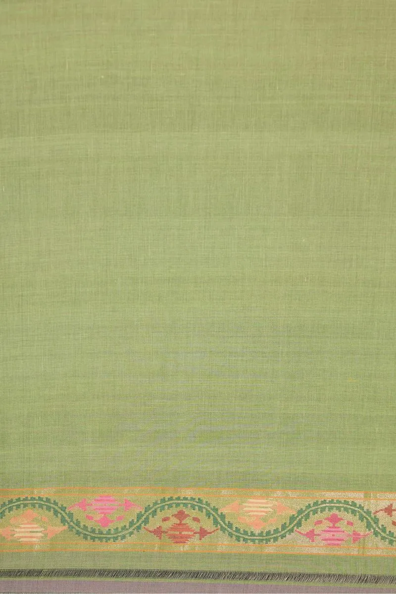 Chinoise Green Mul Cotton Jamdani Saree