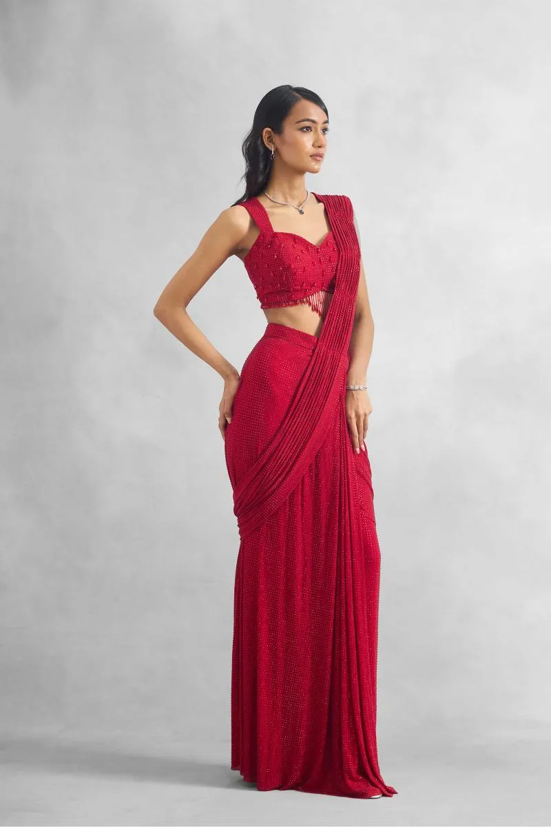 Carmine Red Drape Saree