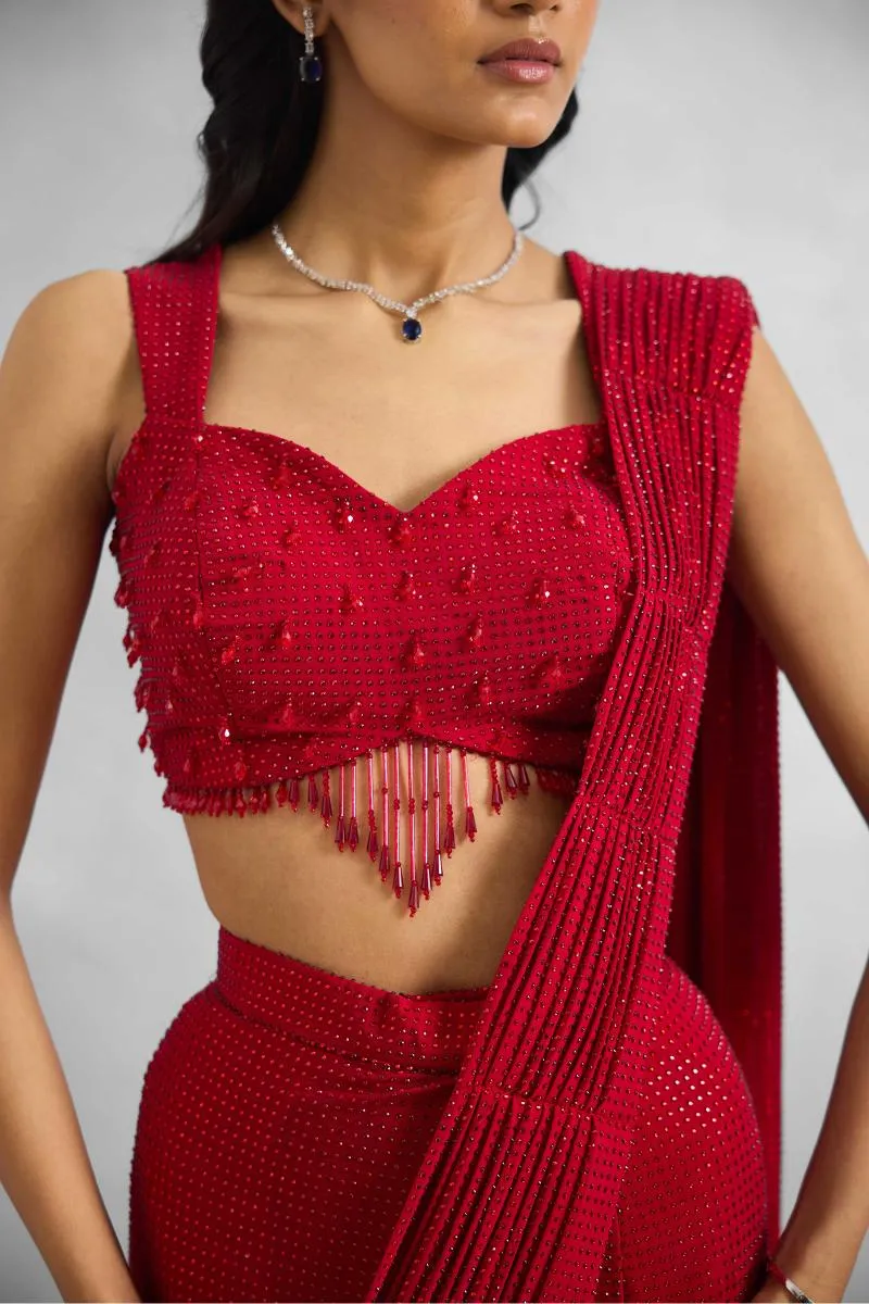 Carmine Red Drape Saree