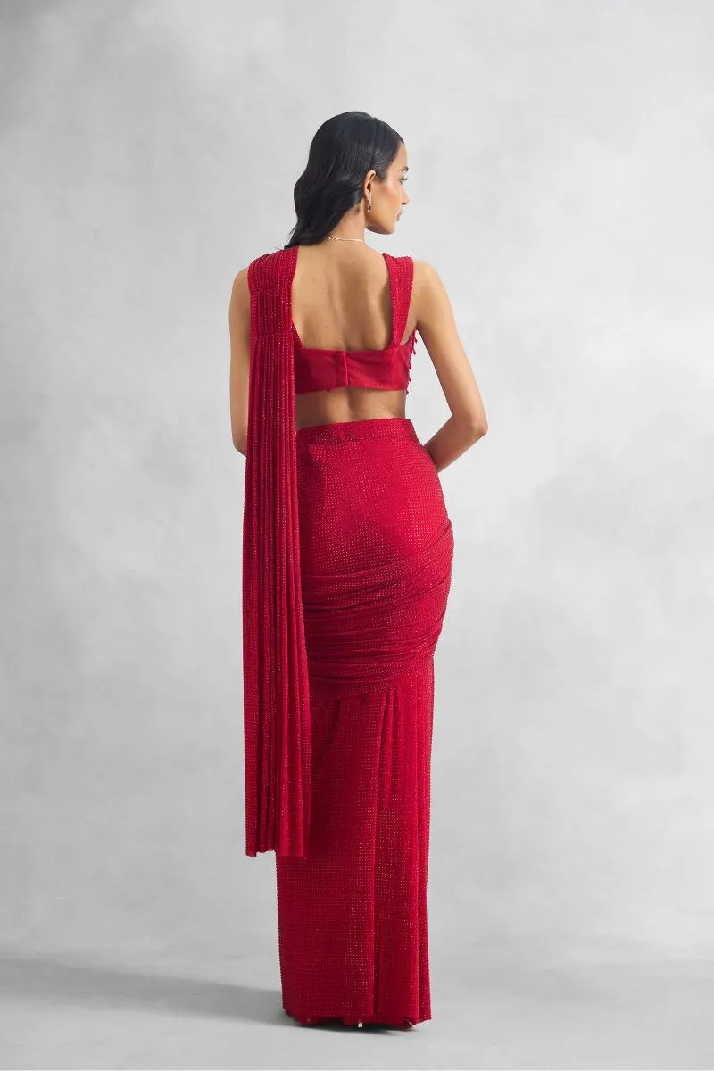 Carmine Red Drape Saree
