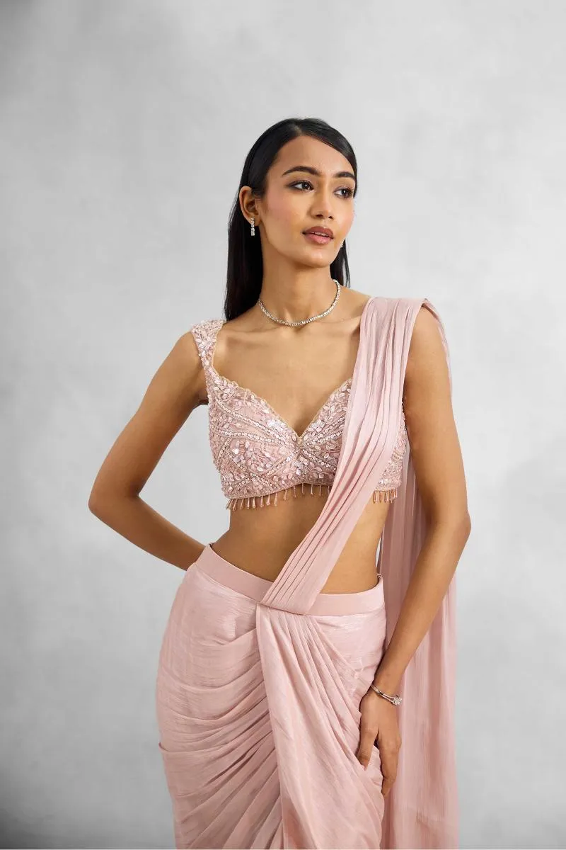 Powder Pink Satin Drape Saree