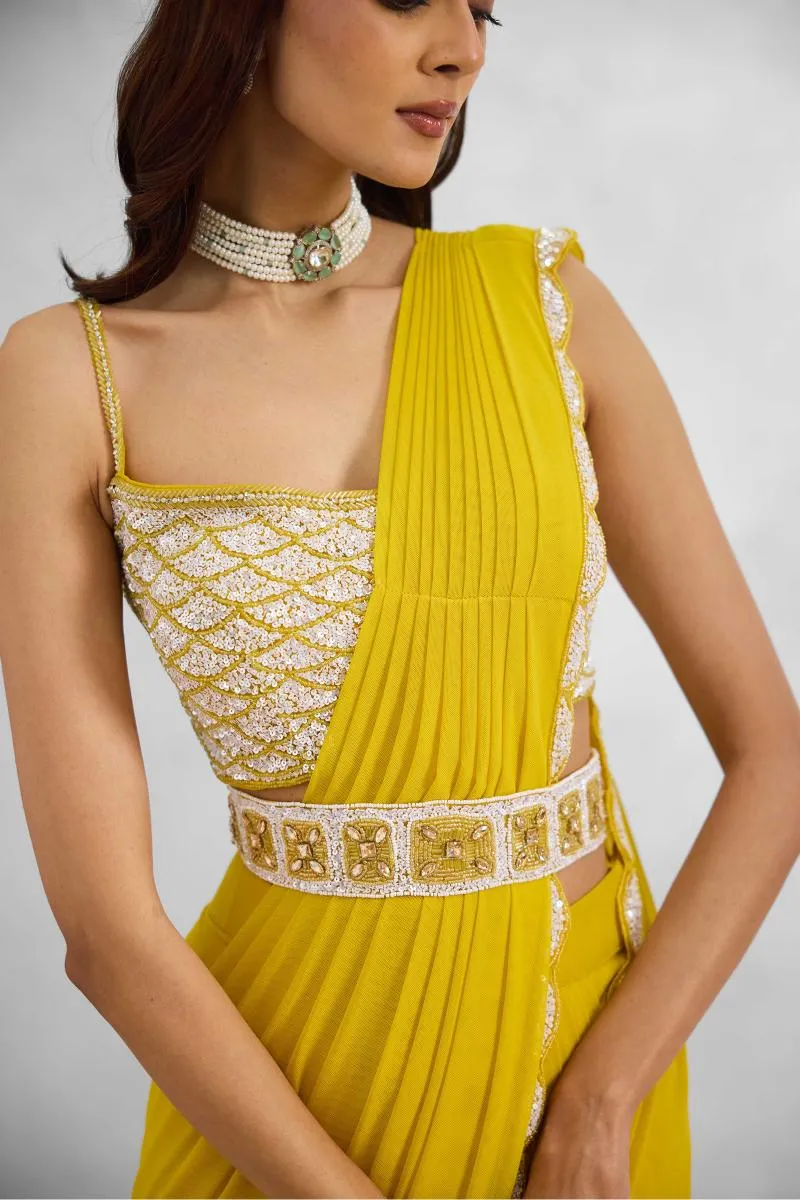 Canary Yellow Net Drape Saree
