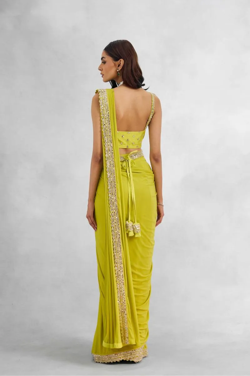Lemon Green Net Drape Saree