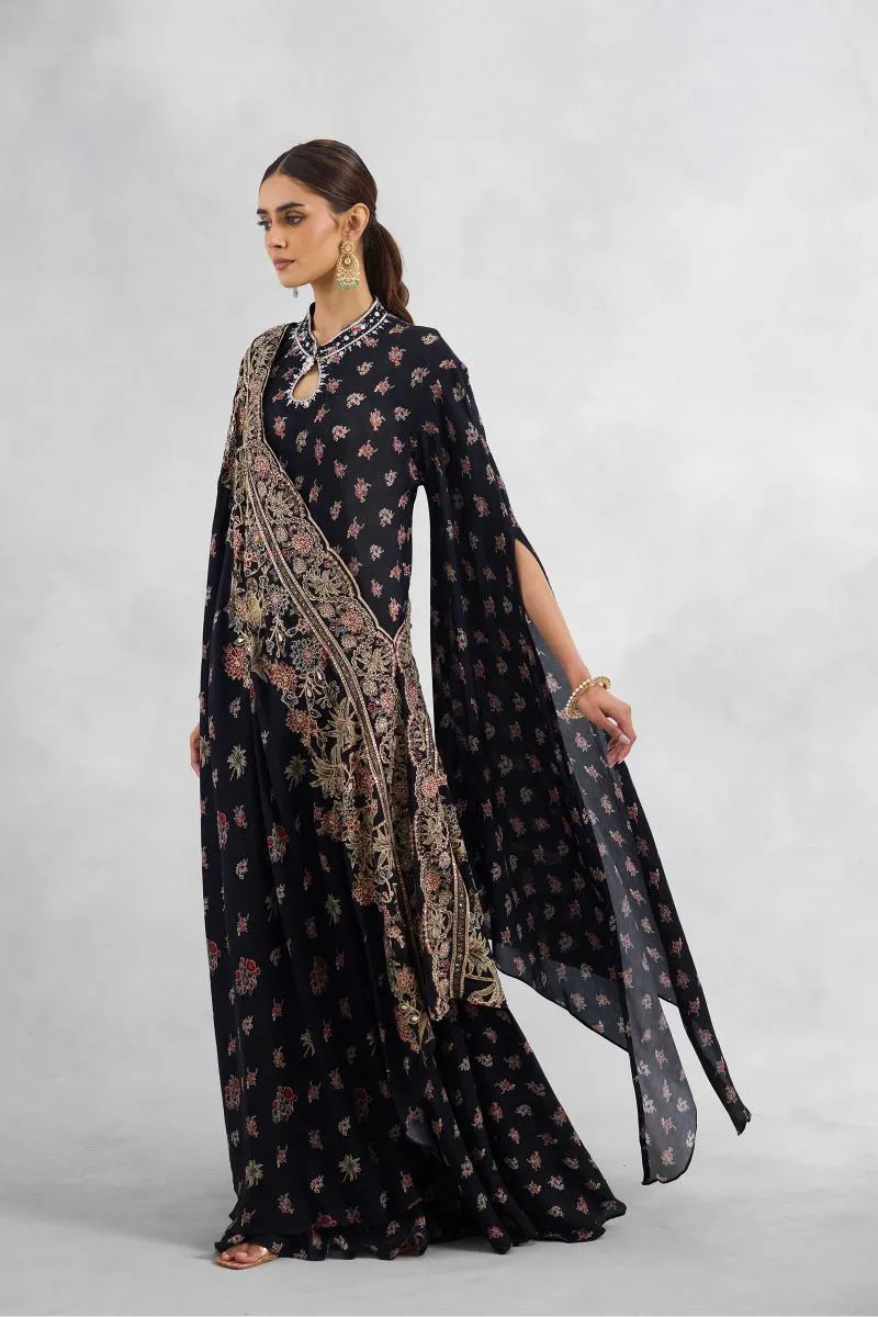 Black Printed Floor Length Kurti