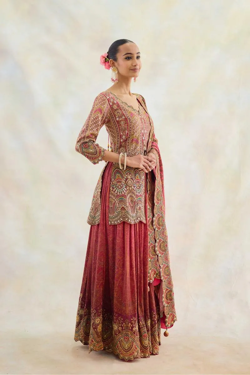 Burnt Burgundy Sharara Set