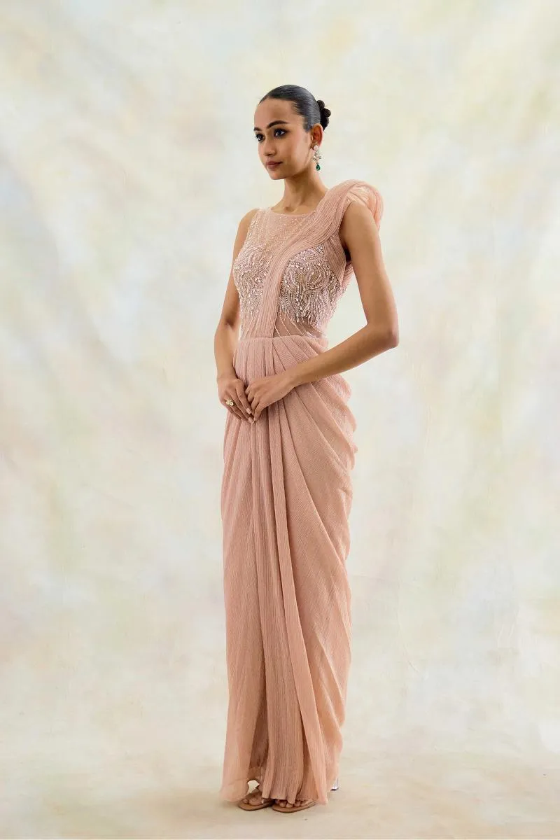 Misty Rose Drape Net Gown