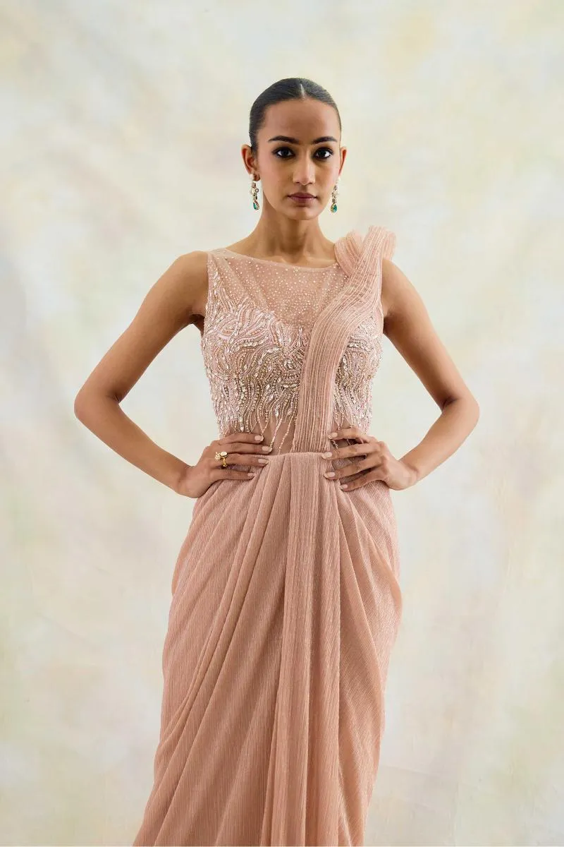 Misty Rose Drape Net Gown