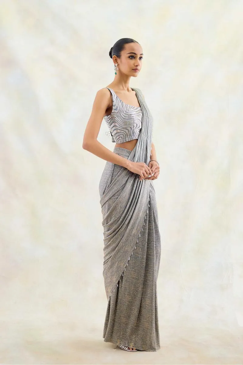 Textured Grey Drape Saree