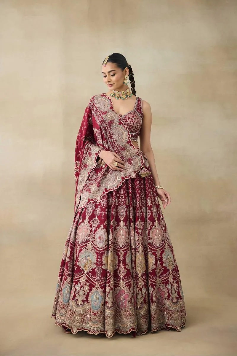 Garnet Red Crepe Lehenga Set