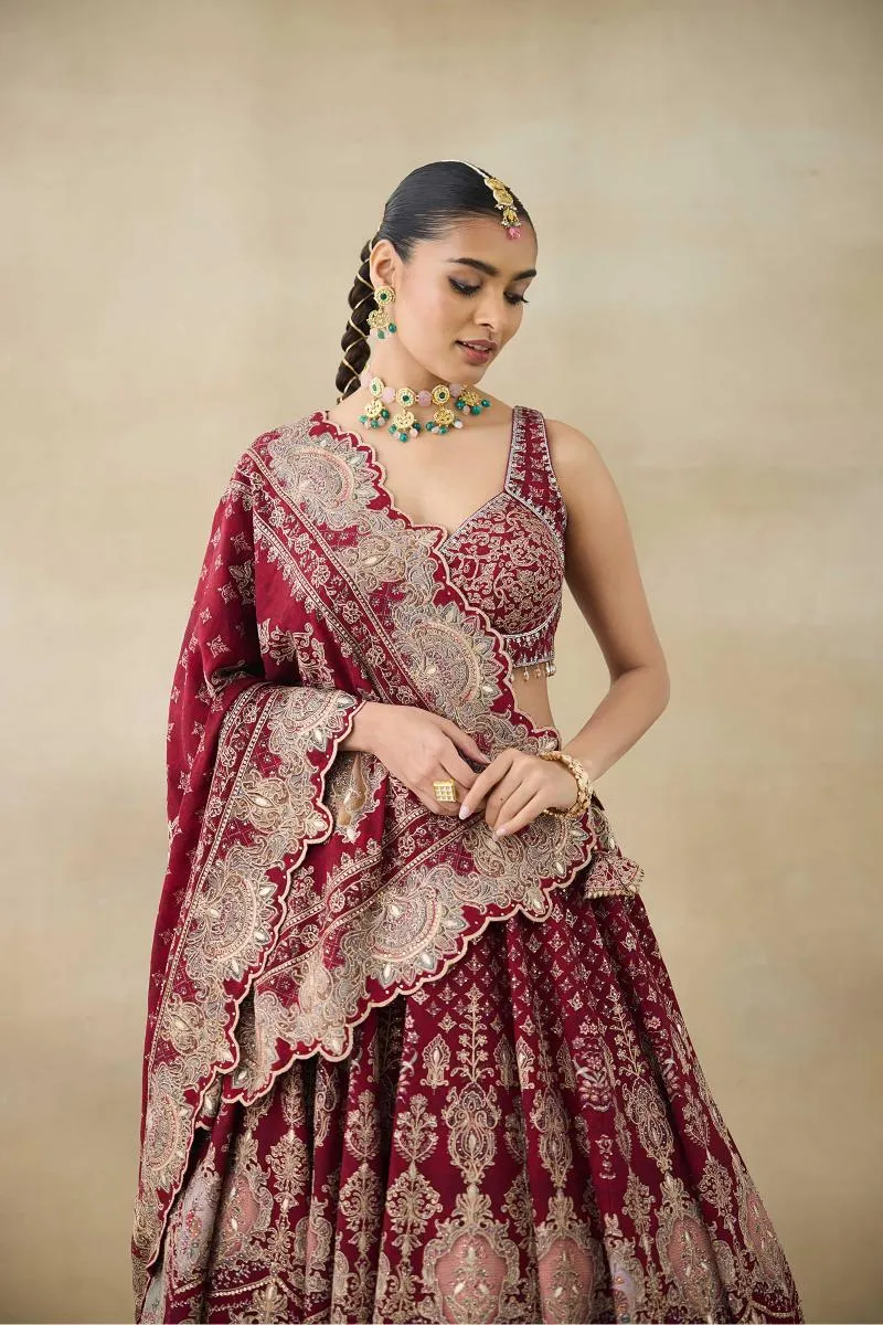 Garnet Red Crepe Lehenga Set